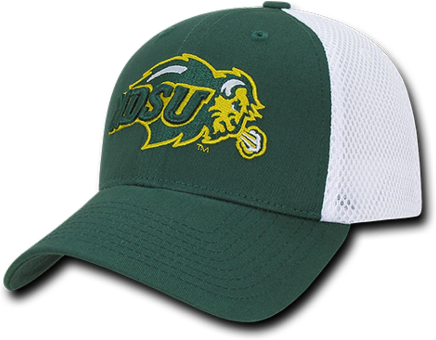 University of North Dakota State NDSU Bison Thundering Herd Mesh Structured Flex Baseball Fitted Ball Cap Hat Hunter Green