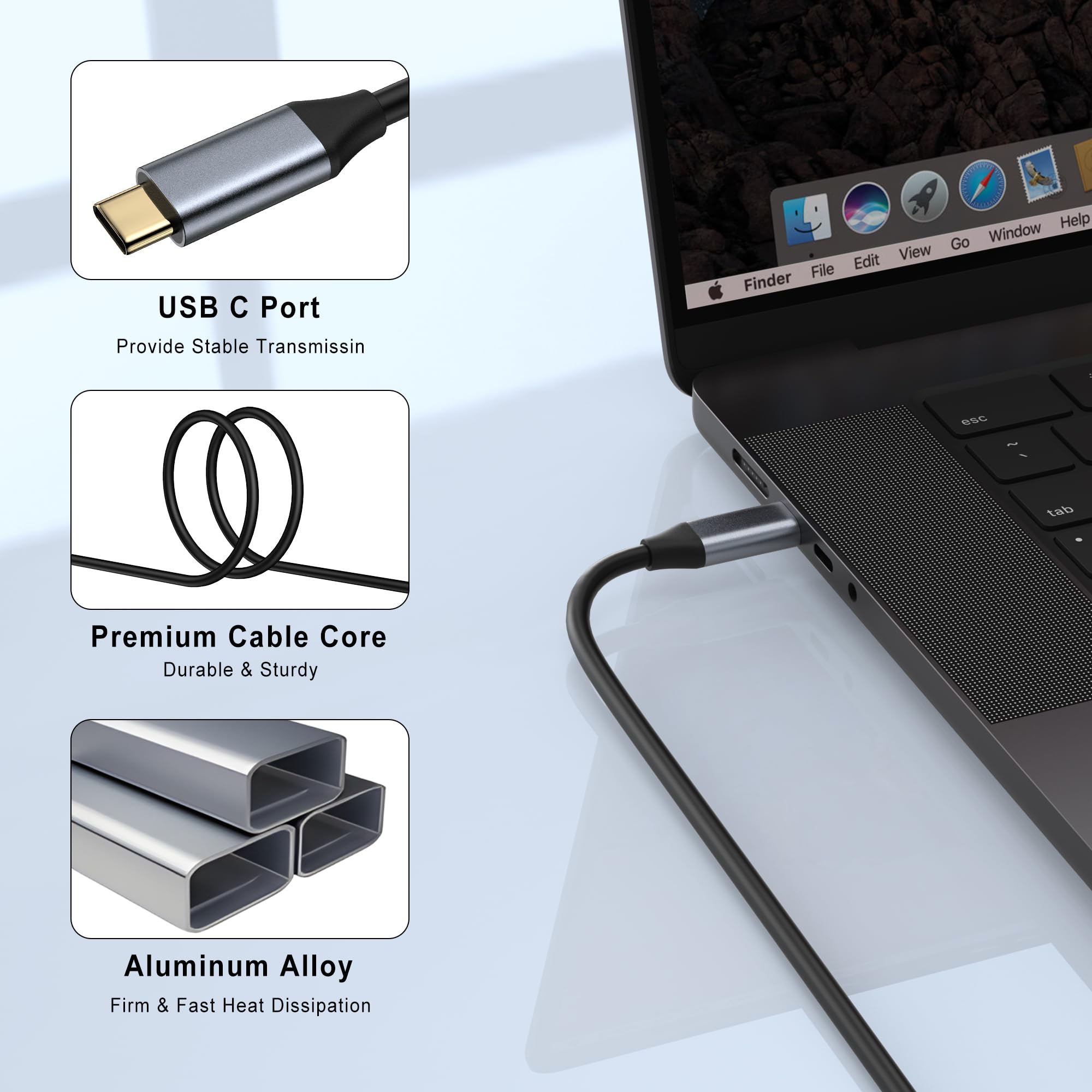 Cable USB C vers HDMI 2M(4K@30Hz), Câble Type C vers HDMI 4K, Thunderbolt 4/3 vers HDM I Compatible pour MacBook Pro 2023/Air 2022, iPad Pro/Air, Galaxy S23/S22/S21, Note 20, Surface Pro (1.5m)