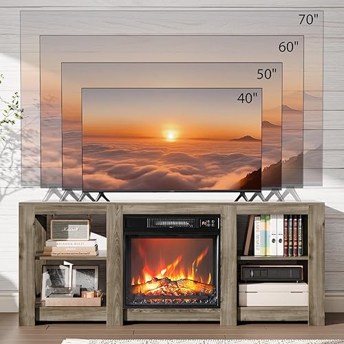 Miniatura 3 de VINGLI Soporte de TV con Chimenea para Televisores de hasta 70 Pulgadas, Centro de Entretenimiento Estilo Granja con Calentador de Chimenea Roble