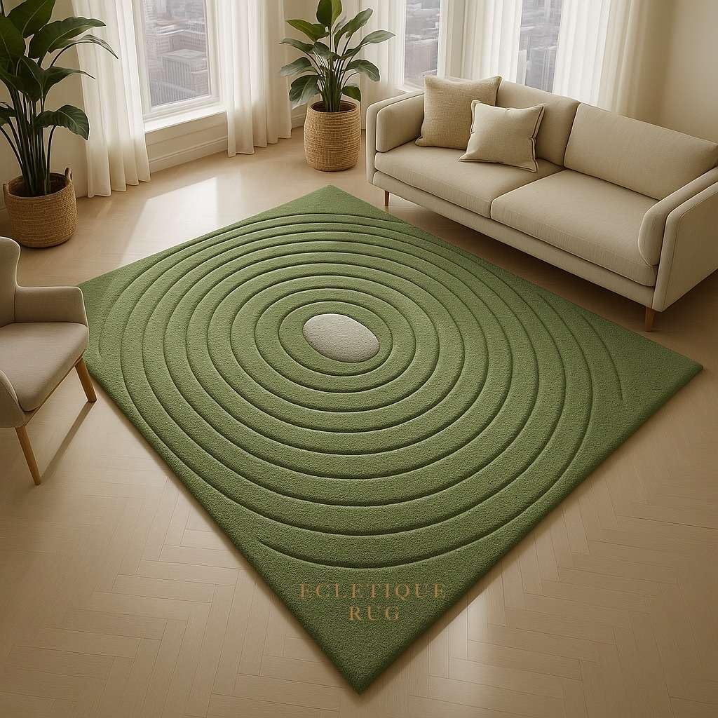 Hand Tufted Abstract Area Rug 100% New Zealand Wool High Pile Cotton Backing Green Modern Living Room Carpet (9X12 ft)