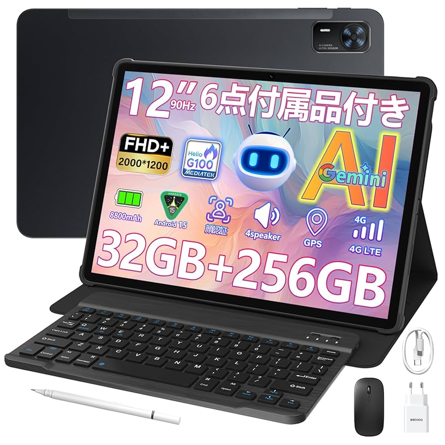 DOOGEE E3+ Android15 タブレット 2K Helio G100 Amazon.co.jp: 【Helio G100 タブレット 12インチ】DOOGEE E3+