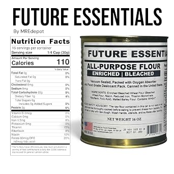 Future Essentials All Purpose Flour Shelf-Stable, Long-Term Storage Baking Flour for Emergency Preparedness & Everyday Cooking Made in the USA, 12 Cans (16 oz Each), #2.5 Size Can