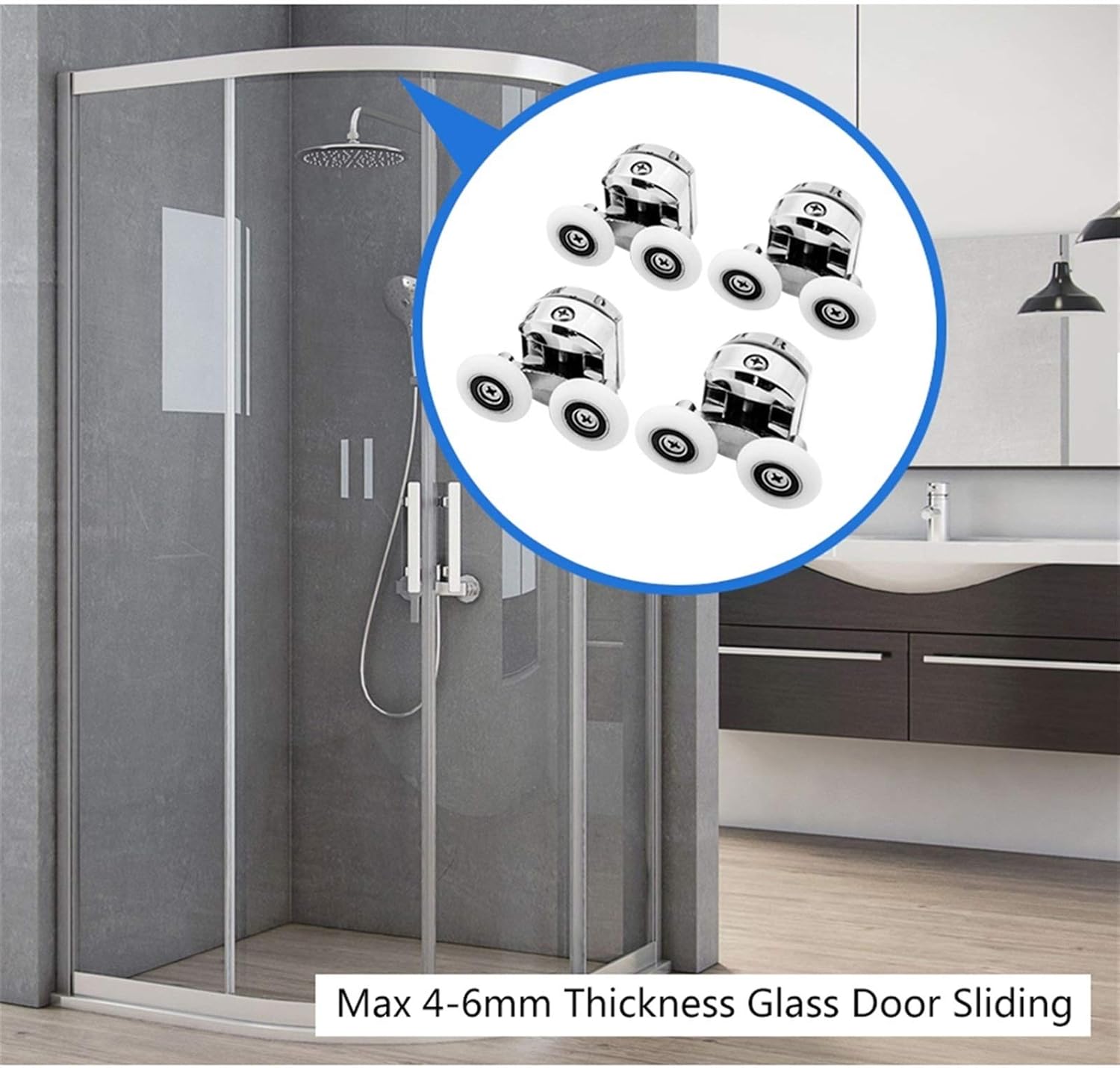 SBTRKT 4pcs/Set Double Top Single Bottom, Diameter 23mm/25mm Pulley, Castors for Shower Room Glass Doors, Sliding Doors, Cabinet Doors, Accessories (Color : 4PCS DOWM-25MM)