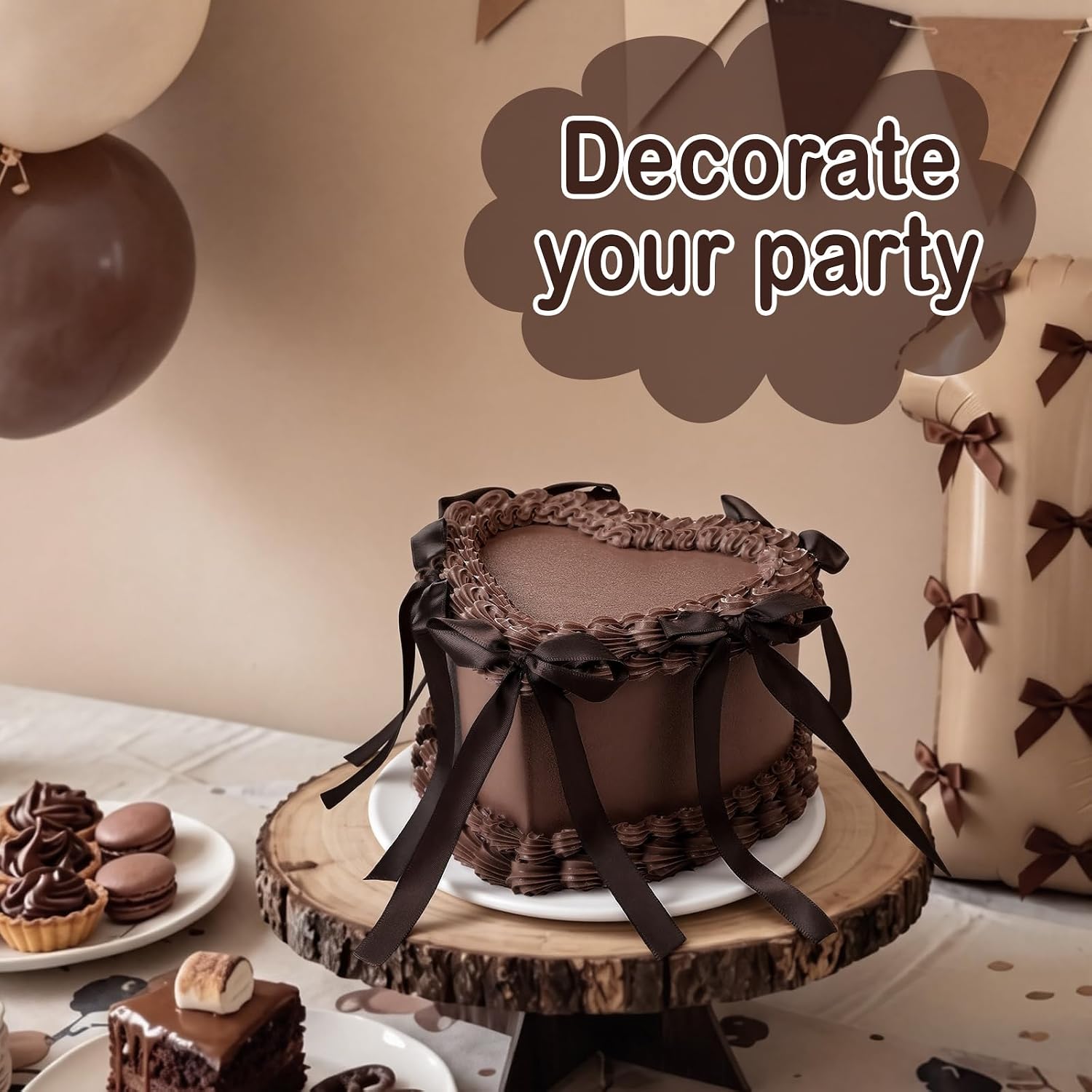 Remerry 6 Inch Chocolate Brown Bow Fake Cake Coquettish Birthday Fake Cake Decor Wedding Dessert Props Reusable Artificial Heart Dessert for Props Women Birthday Gift Anniversary Party Decor