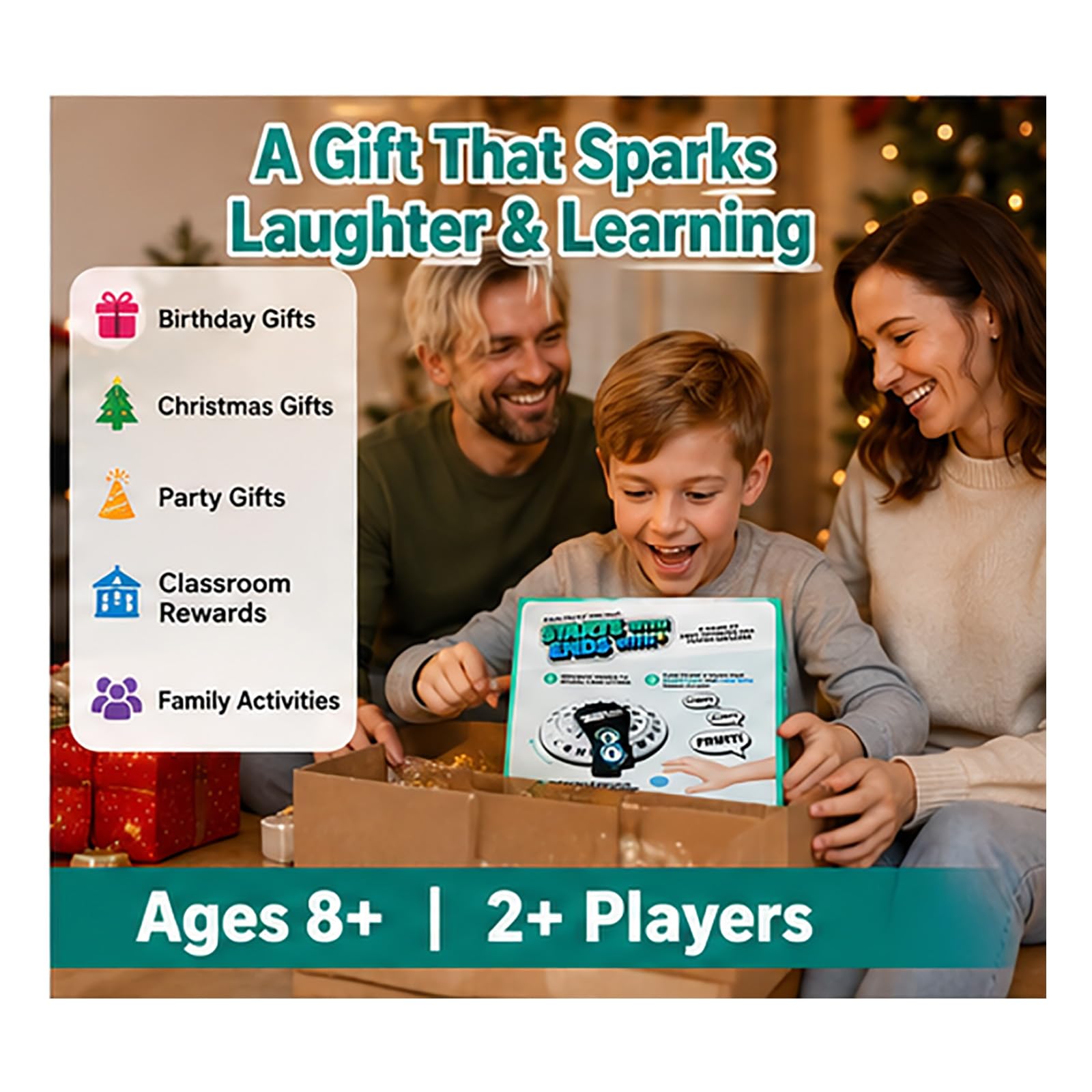 Comienza con Termina con Juego de Palabras, Juego de Palabras Spin & Shout, Juegos de Mesa La Familia de Ritmo rápido, Elige una categoría y Corre contra el cronómetro (3pcs)