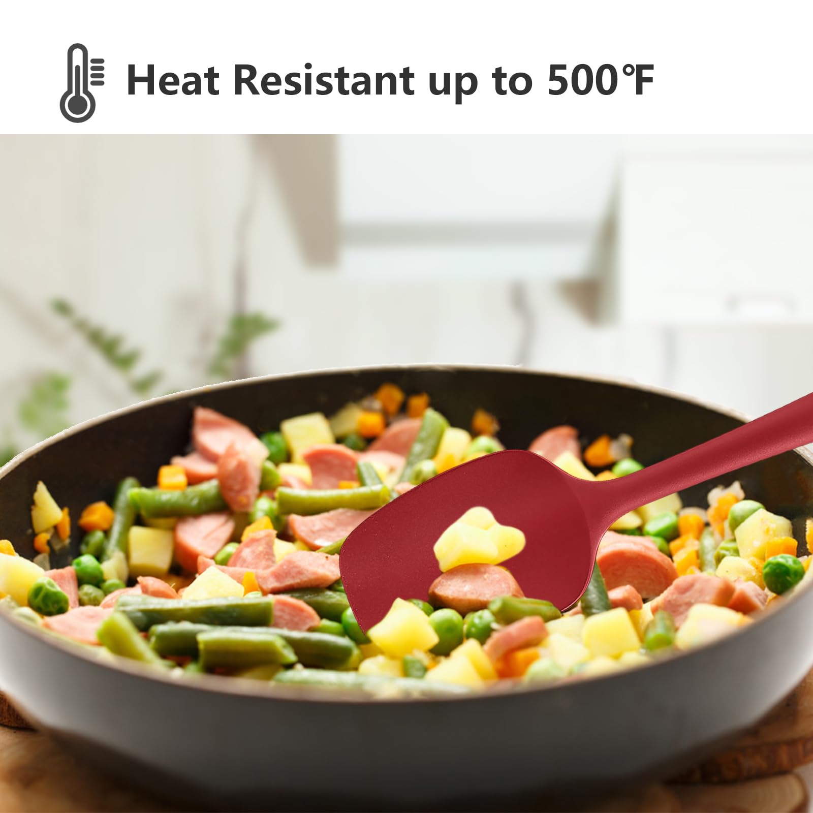 Juego de 5 espátulas de silicona rojas, resistentes al calor, juego de espátulas de cocina, aptas para lavavajillas, utensilios de cocina antiadherentes, para hornear y cocinar