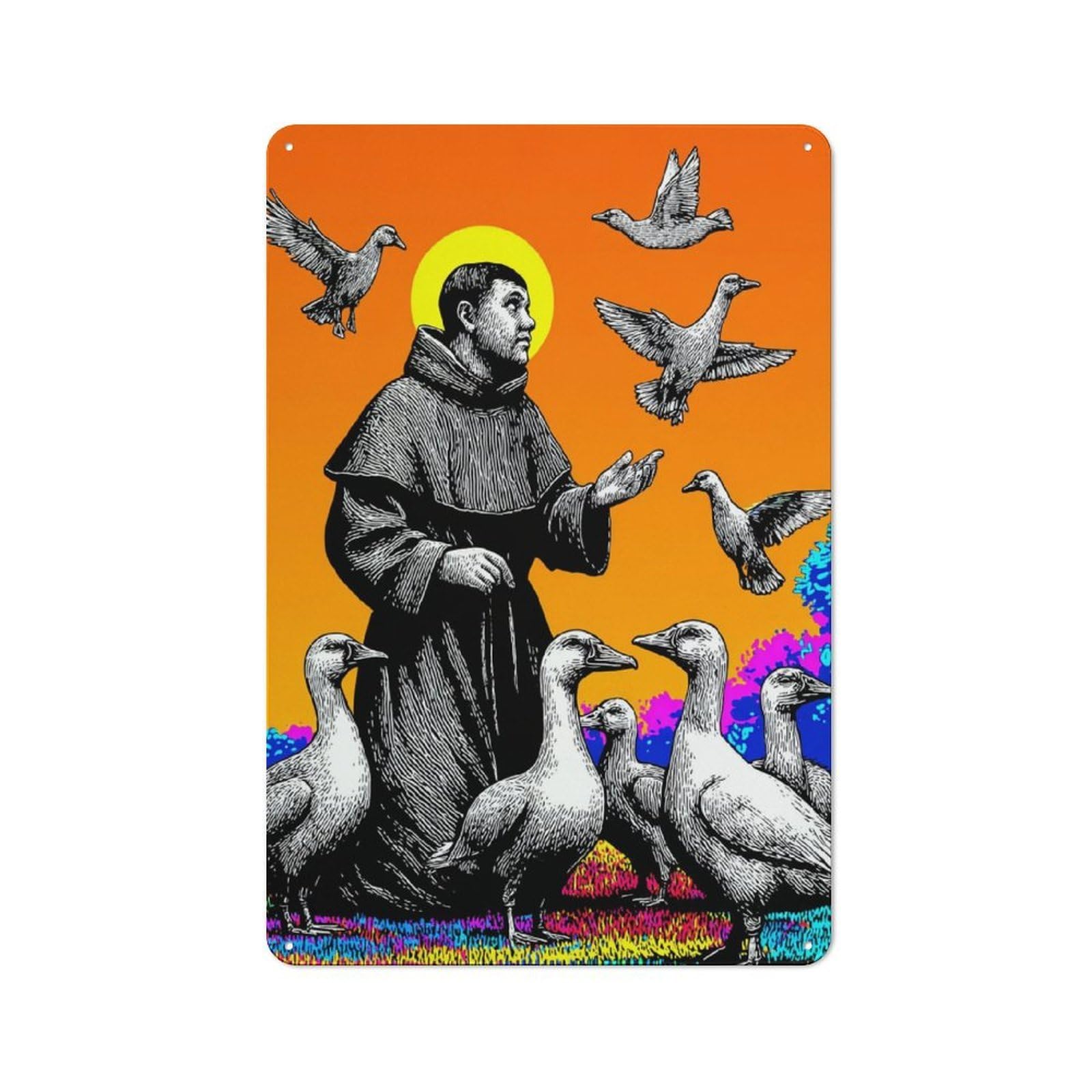 Junmoney Saint And Seagulls A Colorful Encounter Retro Metal Sign 30X20cm For Garage Wall, For Home Interiors And Metal Sign Collectors