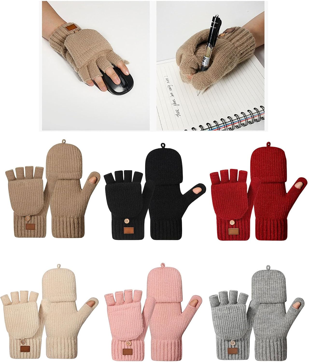 Half Finger Gloves for Women Thickened Windproof Knit & Double Insulated Fleece Women's Outdoor Activity Gloves