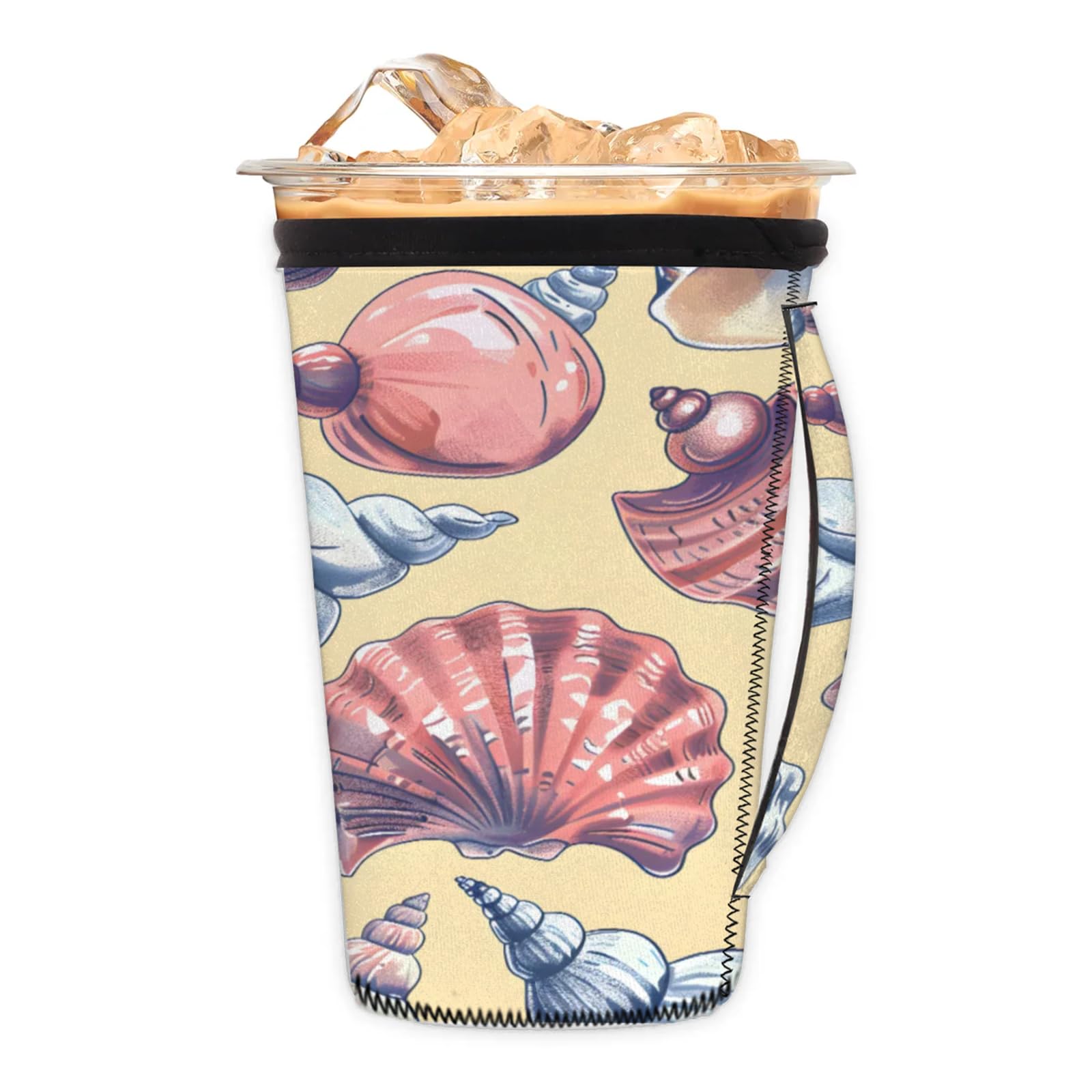 Conchs Shells Reusable Neoprene Coffee Sleeve with Handle Insulated Iced Coffee Cup Holder Reduces Condensation Fits 24-28 oz Cups M