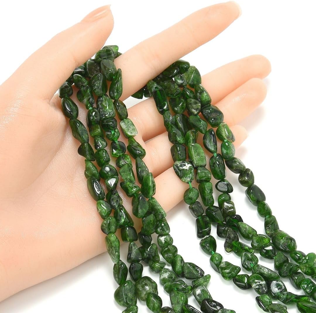 Adabele 45 Inch Natural Green Diopside Gemstone Loose Beads 7mm to 12mm Free Form Oval Tumbled Pebble Gem Stone Spacerfor Jewelry Making GZ12-10