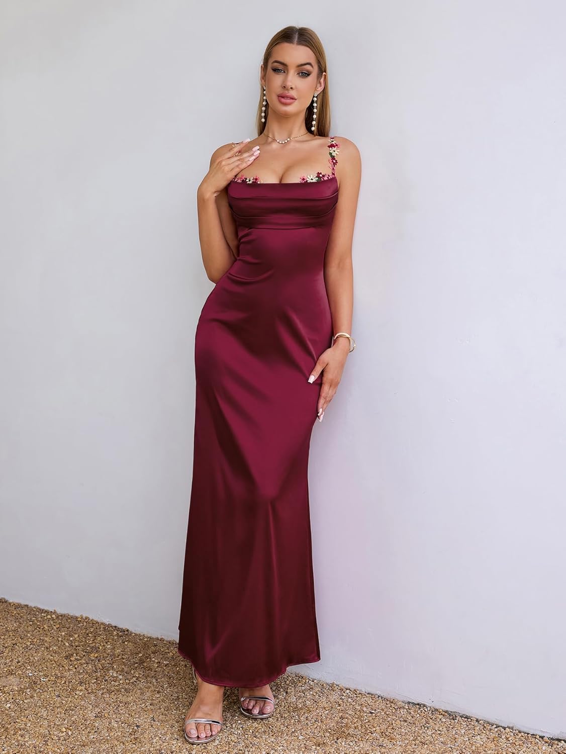 Satin Maxi Dress Floral Spaghetti Strap Backless Sleeveless Formal Prom Party Slik Wedding Guest Dresses for Women - Image 3