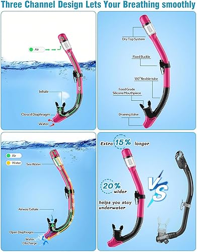 Miniatura 3 de Juego de esnórquel con aletas, combo de máscara de esnórquel para adultos, bolsa de viaje para esnórquel, buceo, natación