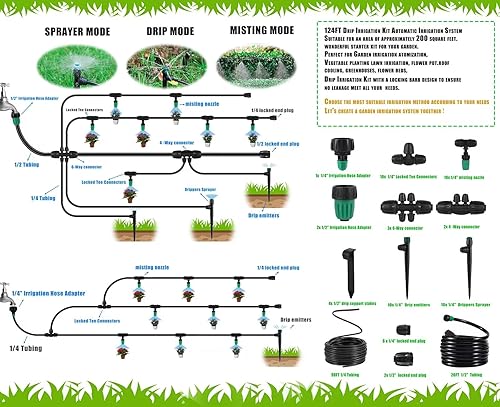 Miniatura 4 de NRWRTY Kit de riego por goteo a prueba de fugas, sistema de riego de conexión rápida, sistema de riego de jardín de púas con manguera de riego de 14