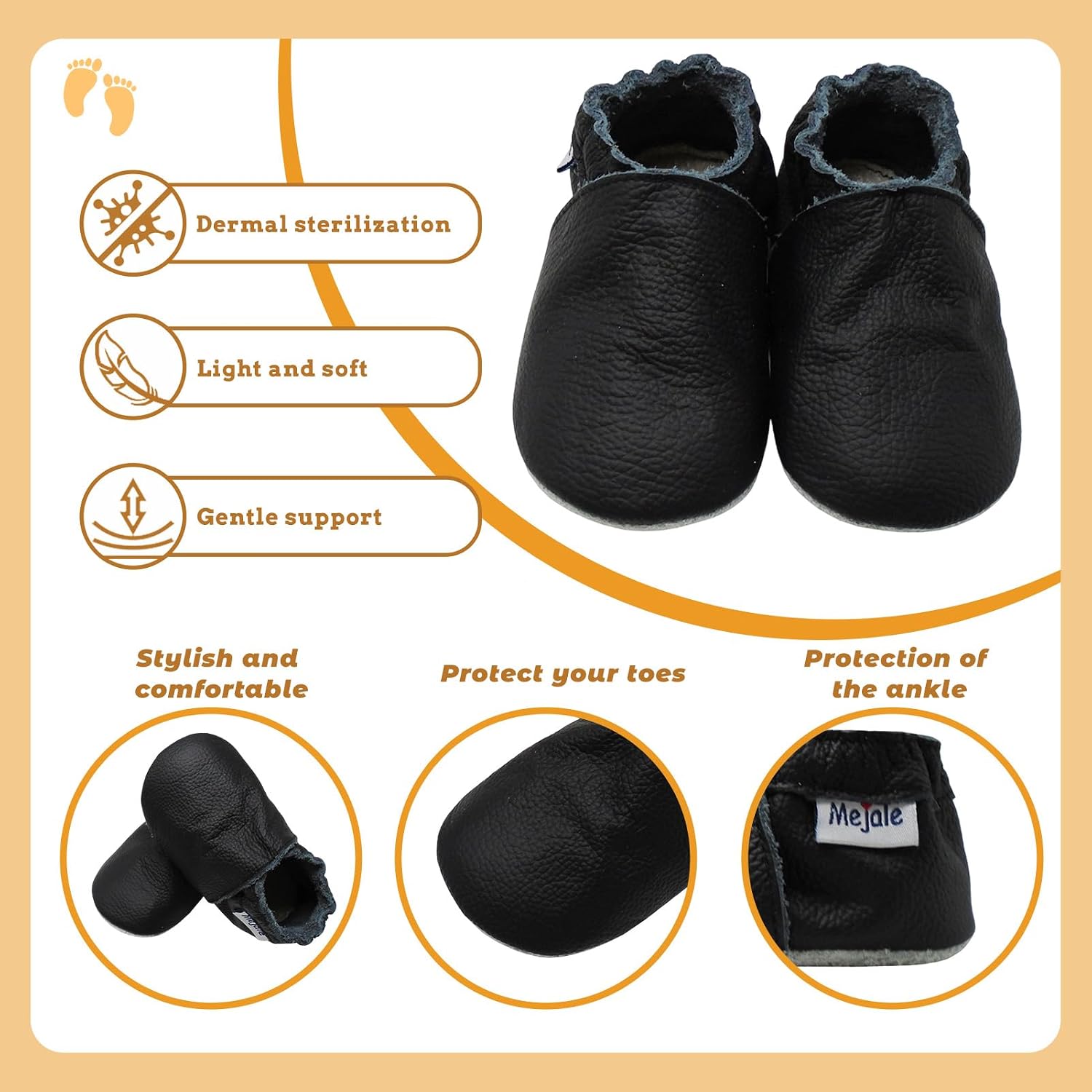 Mejale Baby Boy Girl Shoes Soft Soled Leather Moccasins Anti-Skid Infant Toddler Prewalker