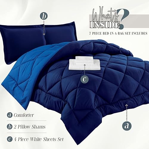 Miniatura 4 de Elegant Comfort Bed-in-a-Bag - Juego de sábanas y edredón de lujo de 1500 hilos, súper acogedor, resistente a las arrugas y a las manchas, azul