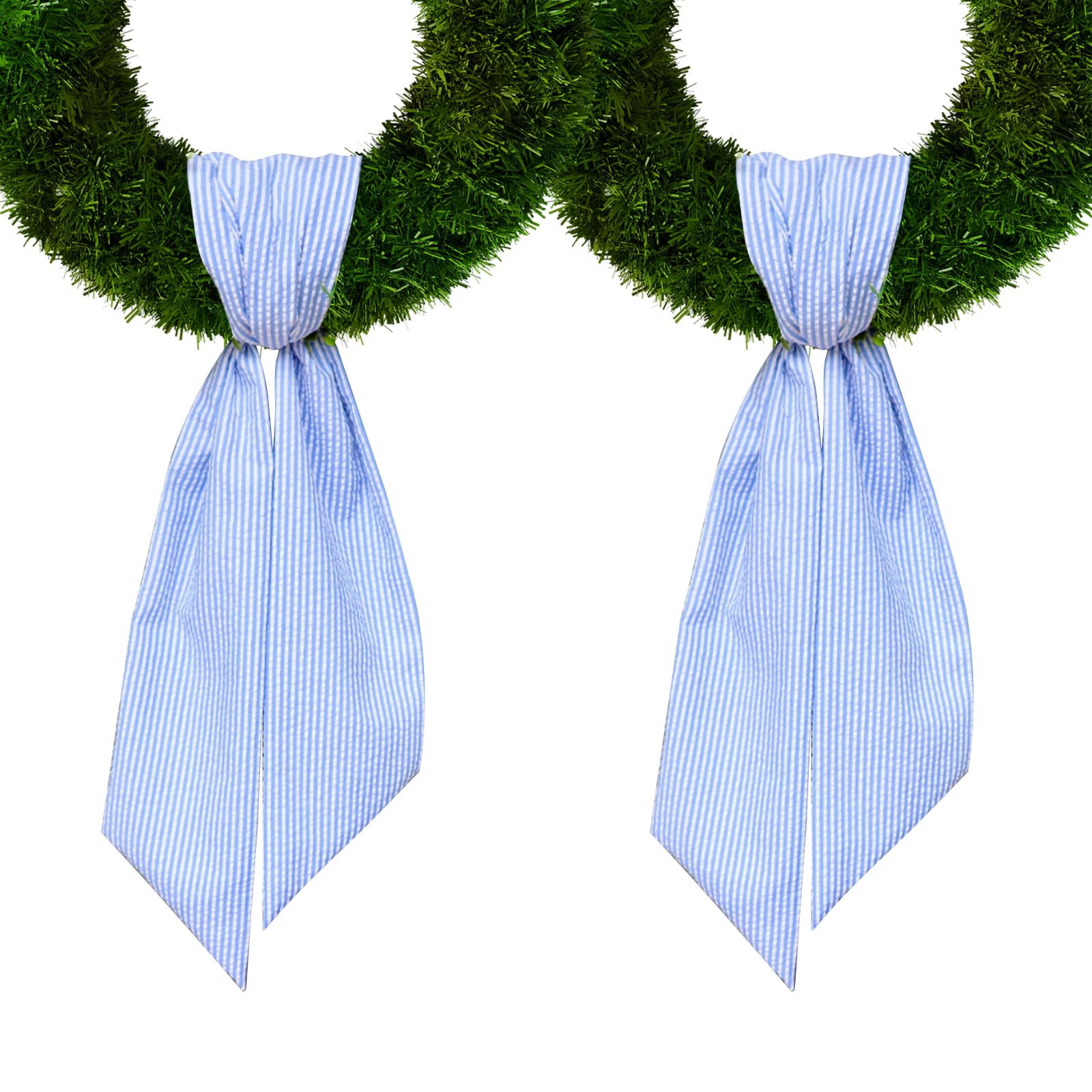 2 Pieces Baby Shower Wreath Sash for Front Door, Blue Seersucker Sash Stripes Wreath Accessories for Home Wedding Birthday Decorations