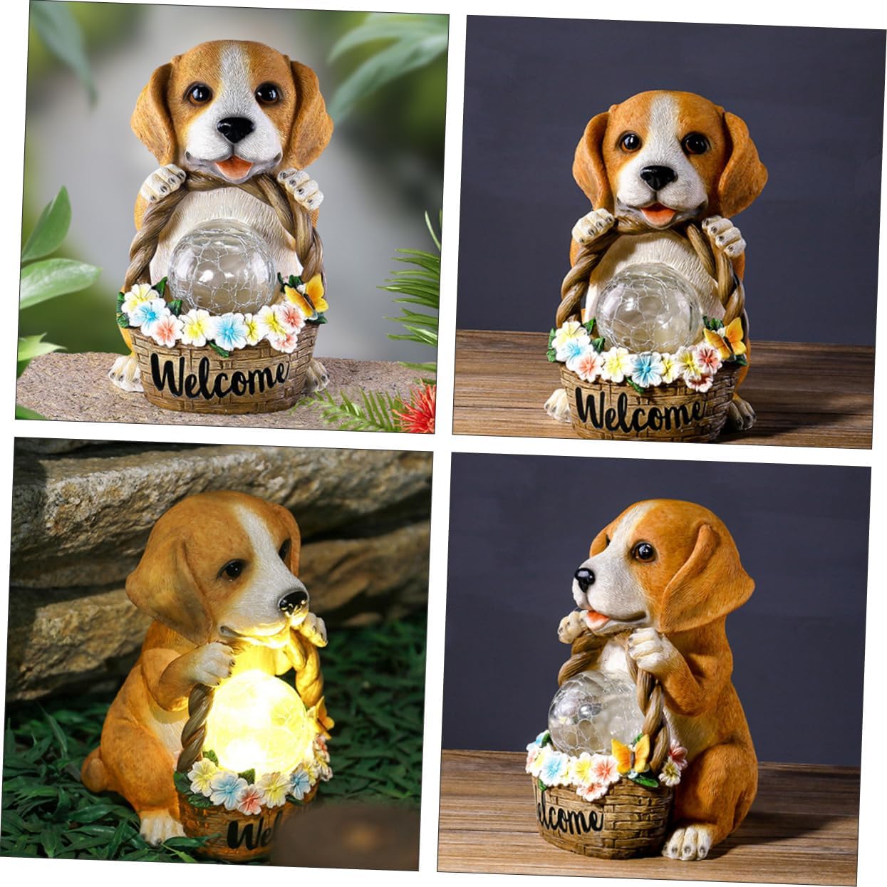 Flower Solar Lights Outdoor Dog Decor Resin Craft Garden Decor Solar Light Adornment Resin Artware for Home