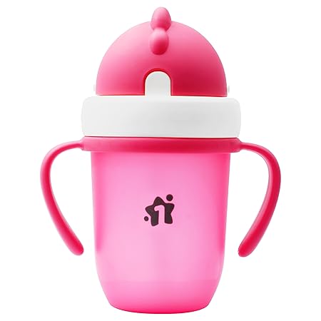1ST STEP Matte Collection BPA Free Polypropylene Soft Straw Sipper with Twin Handles for Easy Grip - Pink