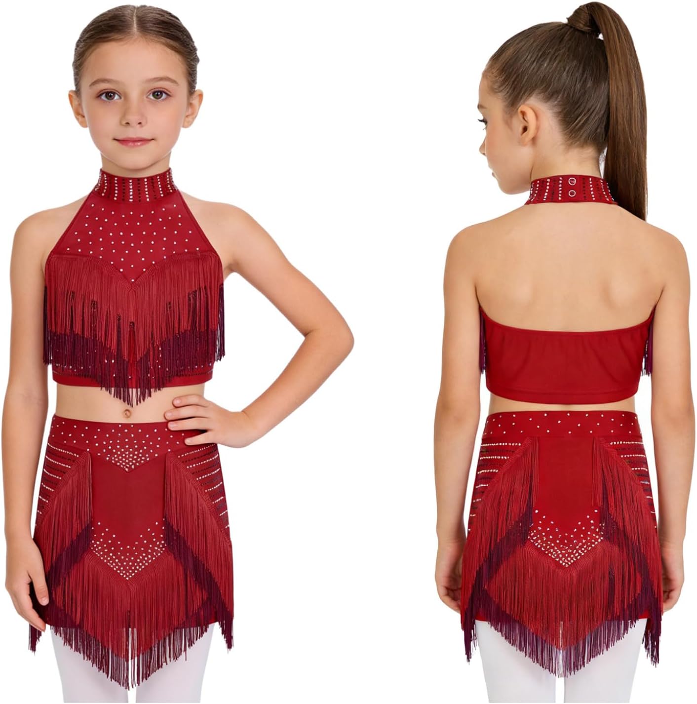 Lyrical Dance Dress for Girls Modern Salsa Dancewear Crop Top with Fringe Skirt Jazz Latin Dance Costume