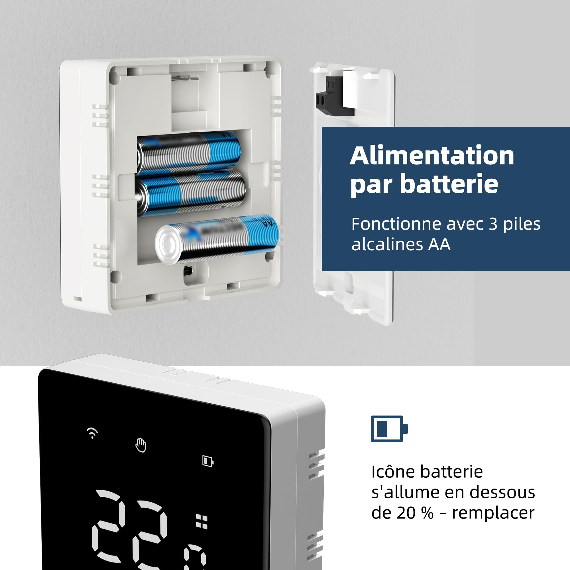 Beok Thermostat chaudière à gaz Wi-FI, Contact Sec, en saillie, Alim.Piles