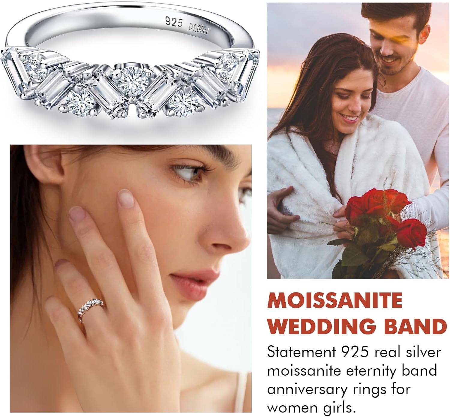 DAYBYDAY Moissanite Wedding Bands for Women Half Eternity Band Rings Moissanite Aniversary Ring Size 8