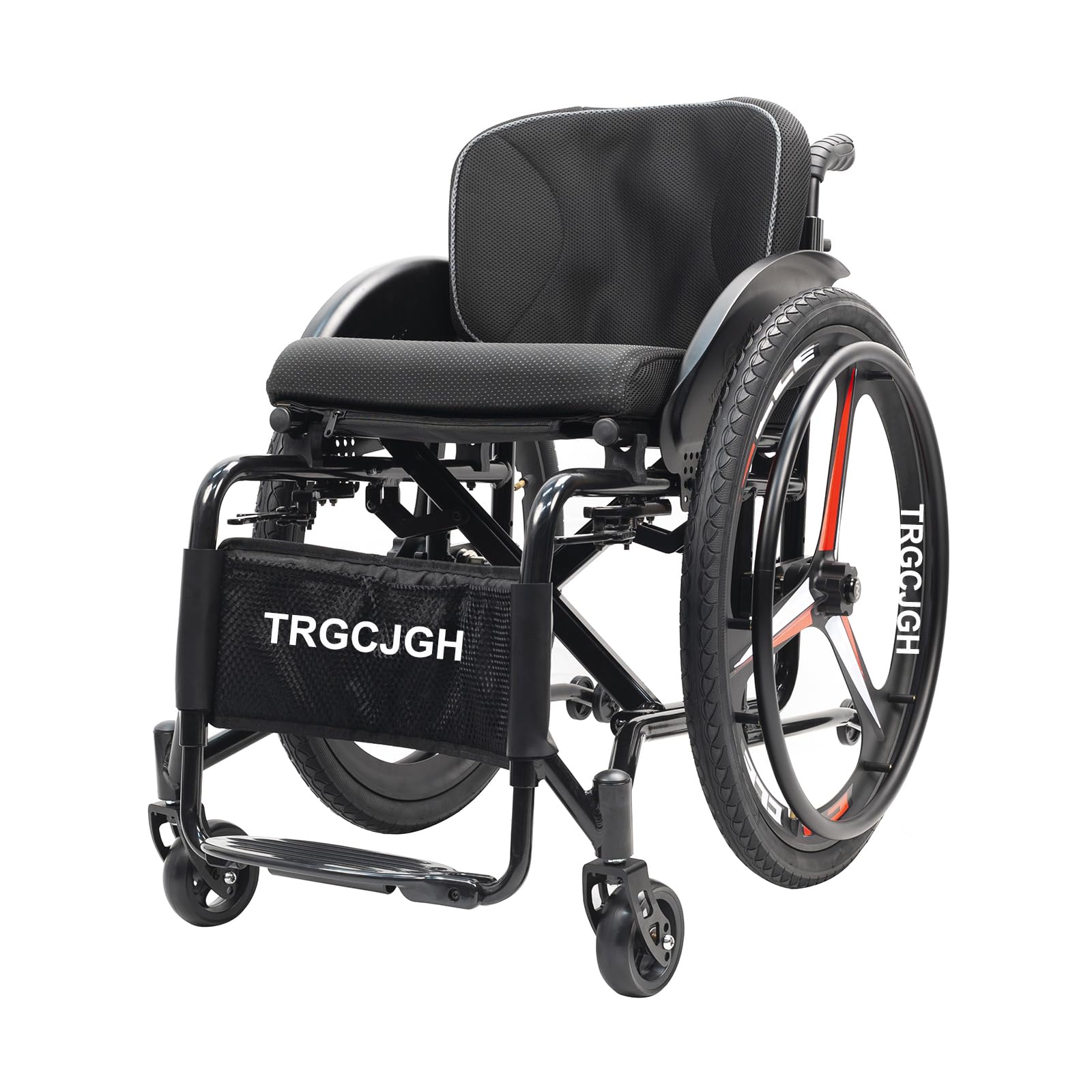 Carrozzina pieghevole Autospinta, Sedia a rotelle da transito, sportiva, Leggera (14 kg), Freno manuale(15.7" Seat Width,Black2)