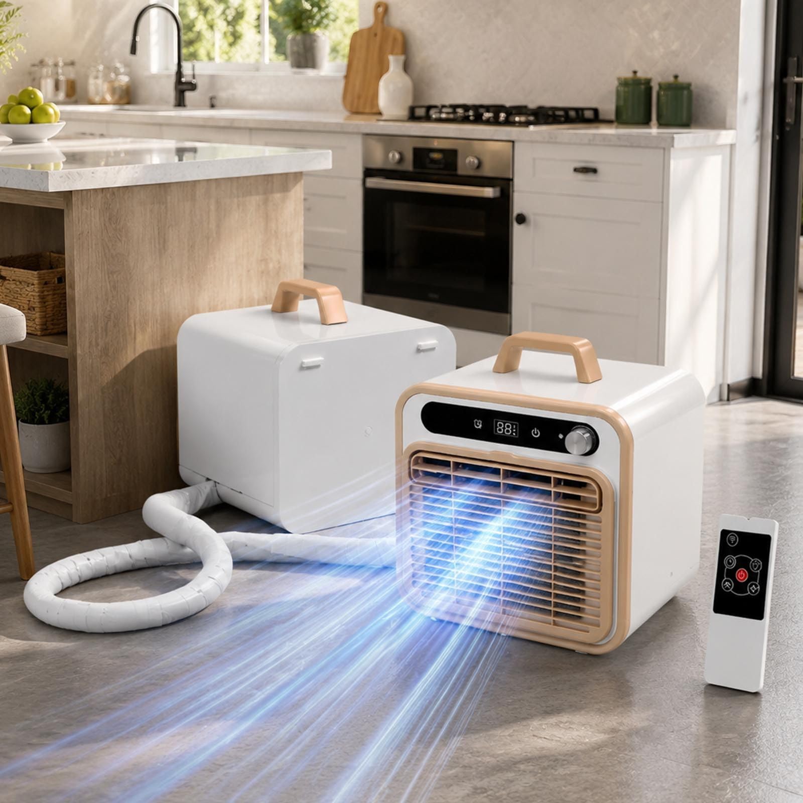 Sunseota 1500W Portable Split Air Conditioner – Quiet Cooling Unit with 130m³/h Airflow, 12-Hour Timer, and Remote Control; includes 1.5m connecting hose TouchInterfaceVersion+Remotecontrol-1M