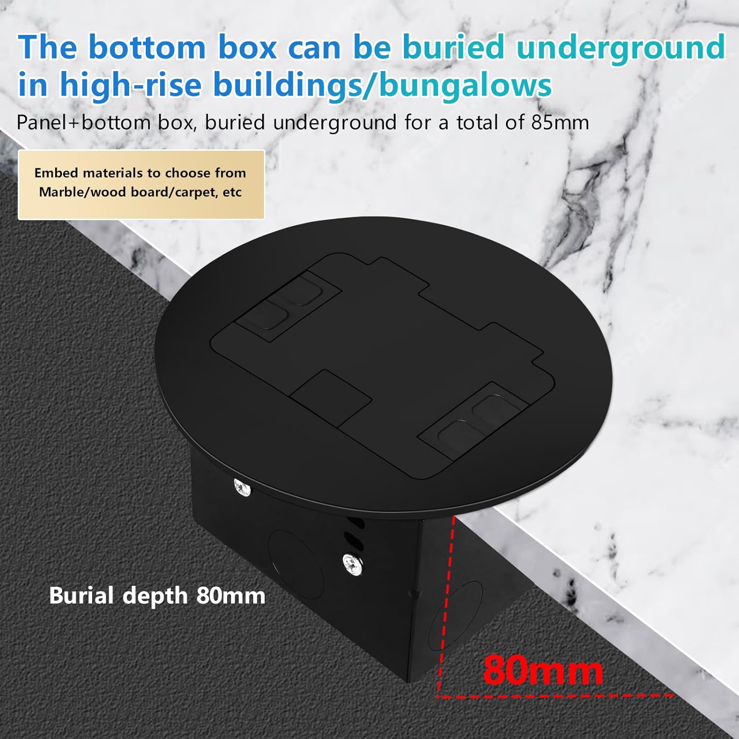 KYHSHJ Recessed Circular Floor Socket Kit with2* 20 Amp Stainless Steel GFCI Tamper Receptacle Outlet,Corrosive Resistant Hardware，Black - Image 5