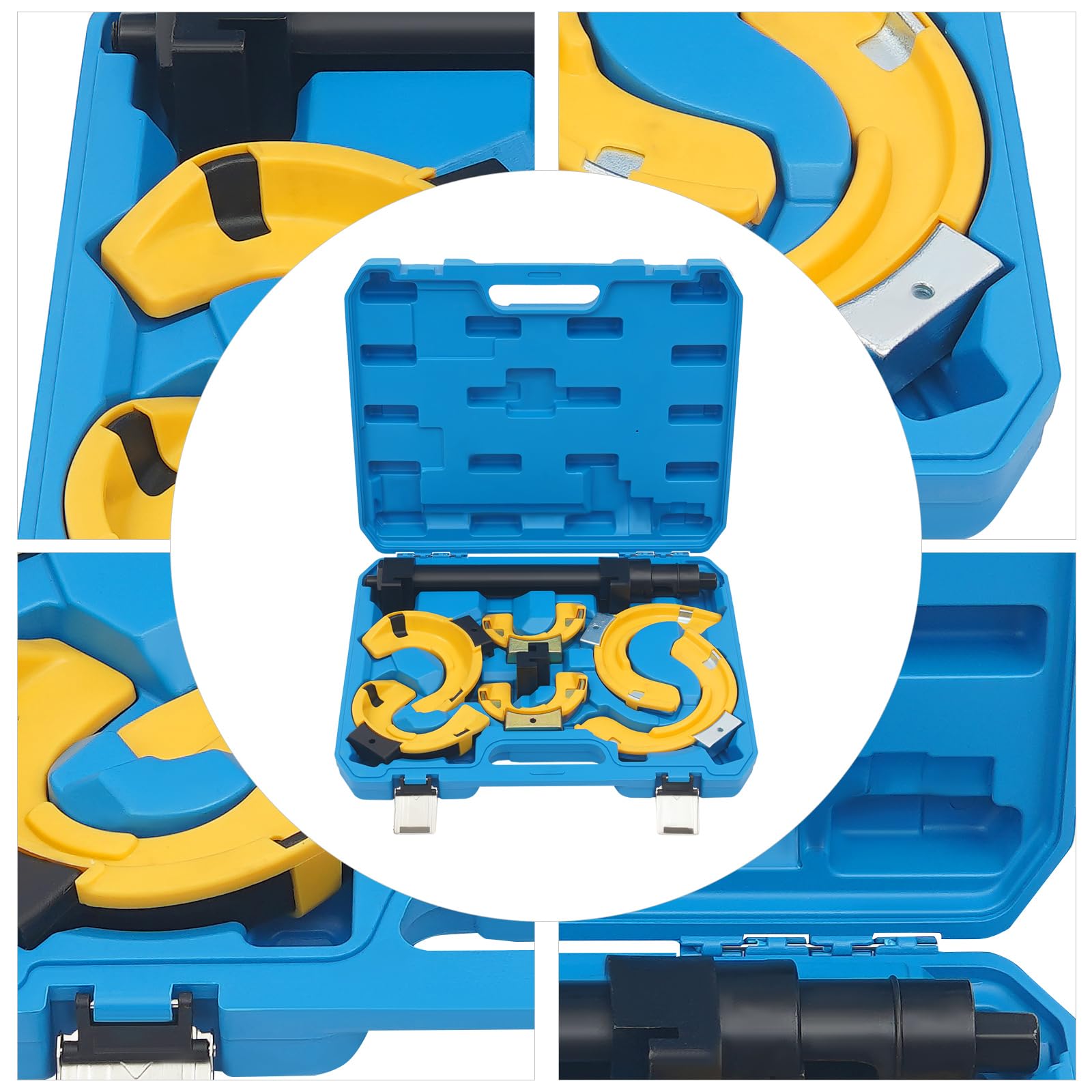 Kit de compresseur de ressort professionnel, outil universel d'amortisseur de chocs, outil de tendeur de ressort de voiture avec boîte à outils pour voiture, moto (bleu)