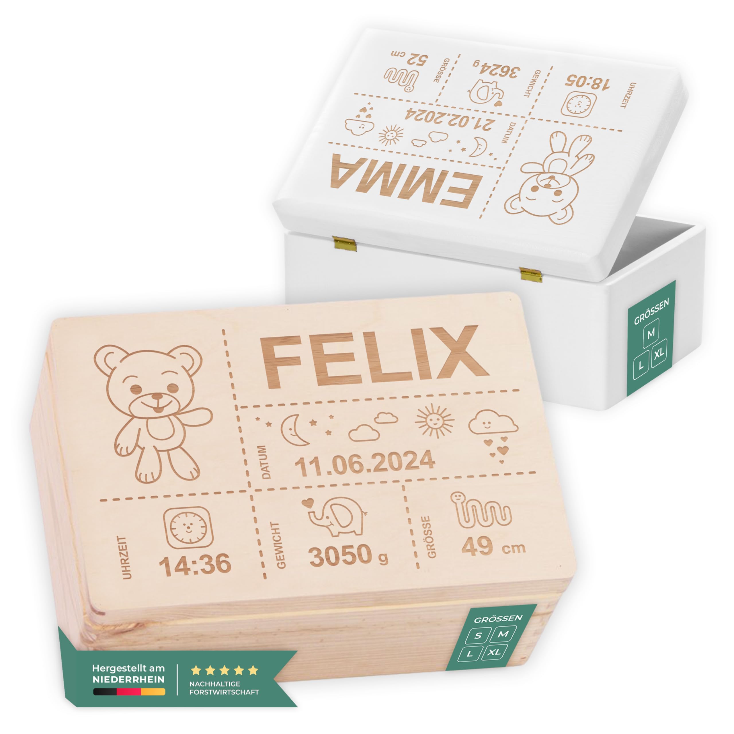 LAUBLUST Erinnerungsbox Baby Personalisiert - Geschenk zur Geburt mit Name...