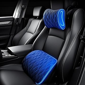Car Headrest & Lumbar Support Cushion, Ergonomic Car Pillow Set, Memory Foam Car Neck Pillow with Adjustable Strap, Universal Fit Black/Brown,Black