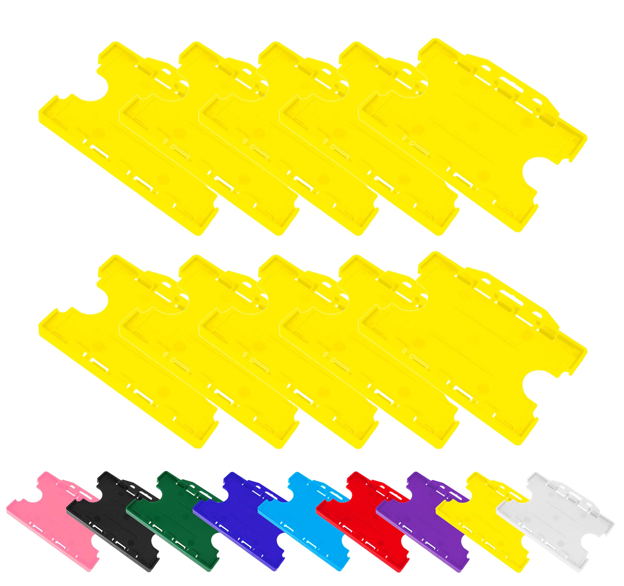 Double-Sided ID Card Holder (Yellow Pack of 10) Holds 2 Credit-Sized Cards (85mm x 54mm) - Durable, Lightweight for Work, School, Events - ID Card Holder for Lanyard PCL Media ltd