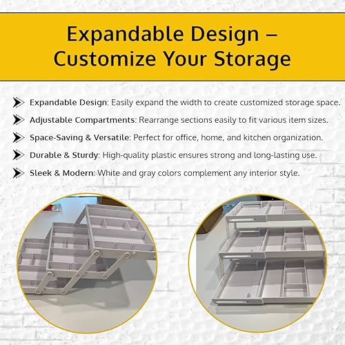 Miniatura 5 de Organizador de cajones de 3 niveles, organizador inteligente de cajones de varios niveles para escritorio, organizador expandible para oficina