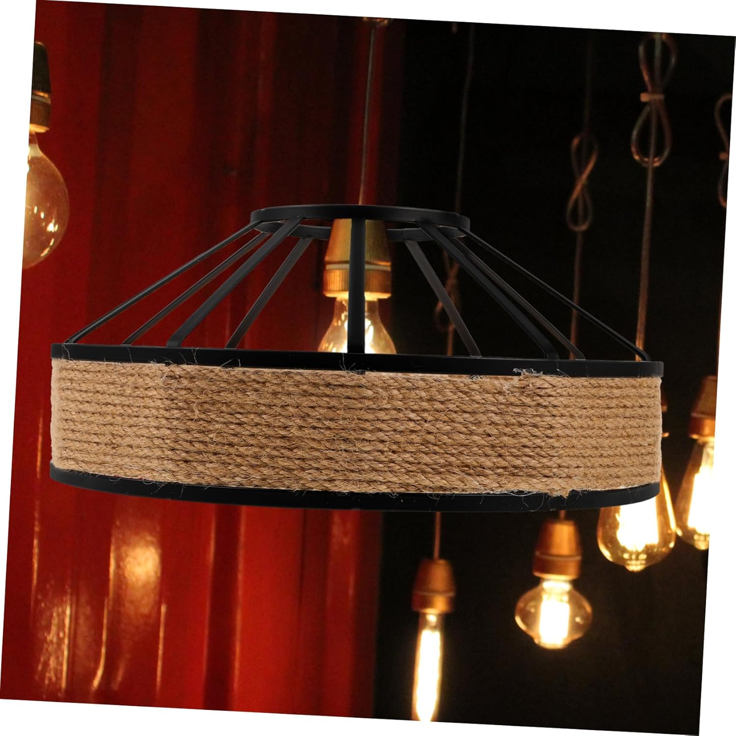 Luxshiny Small Woven Lampshade: Retro Ceiling Light Rope Weave Lampshade - Vintage Industrial Lamp Bulb Cage for Bars Hotpot Restaurant Home Dining Areas