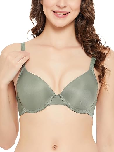 Clovia Women's Polyamide Solid Lightly Padded Demi Cup Underwired Push-Up Bra - Green