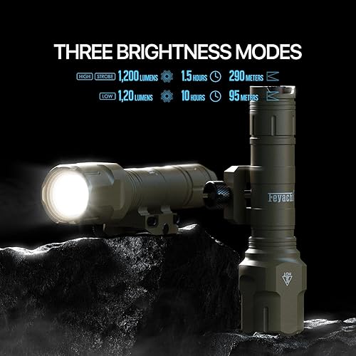 Vista 30 de Feyachi Rifle Light 1200LM 22500Candela WL25 Tactical AR linterna LED luz al aire libre con interruptor de presión y montaje en riel Picatinny, 3