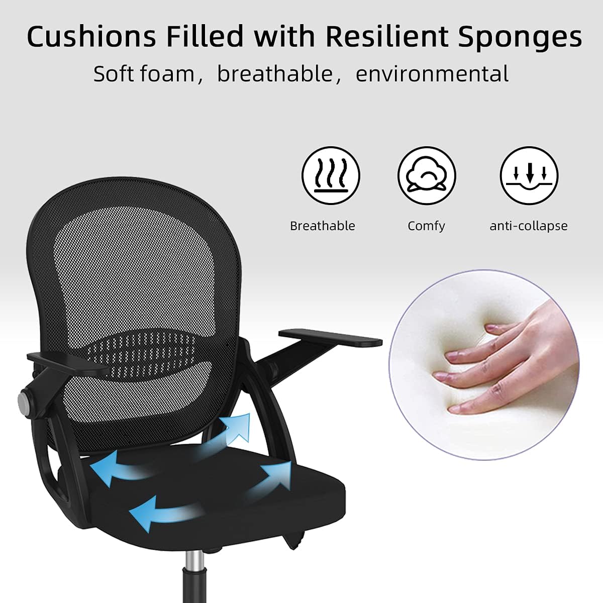 Sytas Office Chair Ergonomic Desk Chair，Rolling Swivel Mesh Computer Task Chair with Flip-up Arms Lumbar Support and Height Adjustable，Black : Office Products
