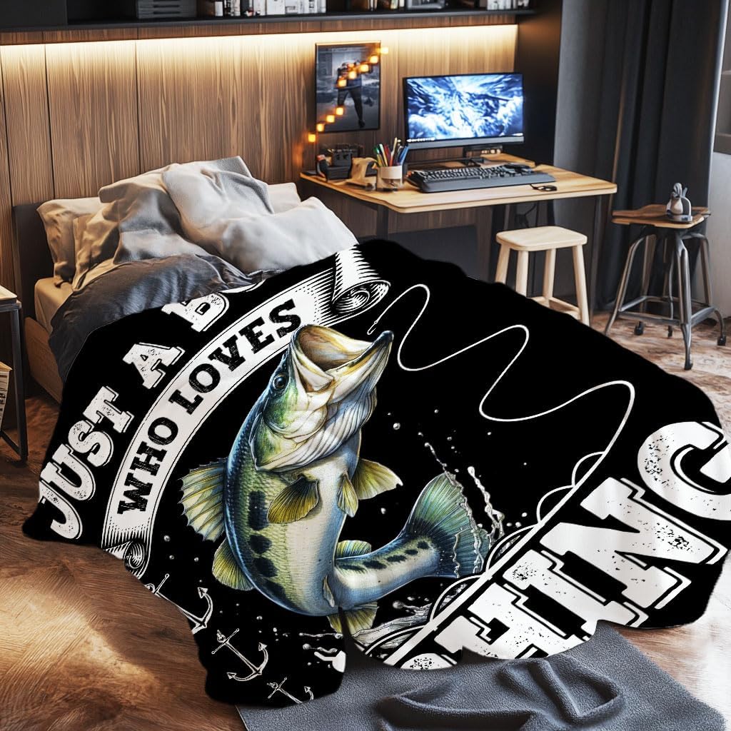 Fishing Gifts for Men Fish Blanket for Boys Soft Warm Flannel Fleece Throw Blanket for Couch Fishing 40"x50" for Kids - Image 8