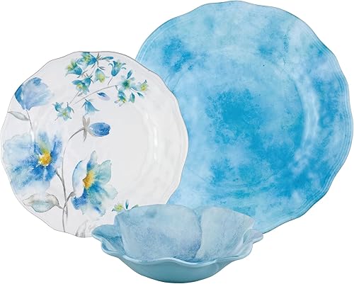 Miniatura 2 de UP ware Campanula - Juego de vajilla de melamina de 12 piezas, juego de platos para exteriores, juegos de platos y cuencos, servicio para 4, azul