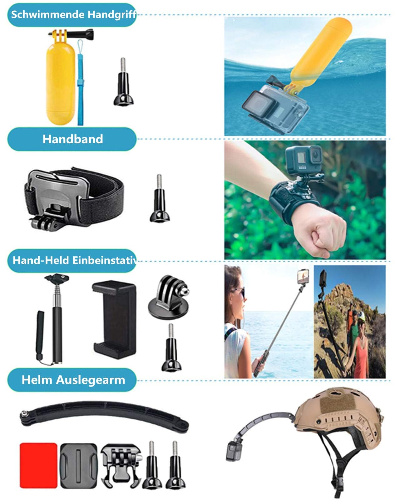 DIKER Kit Accessori per Action Cam 70 in 1, Compatibile con Gopro Hero 13 12 11 10 9 8 DJI AKASO OSMO Insta360 SJCAM Action Cam, per ciclismo, corsa, skateboard, arrampicata