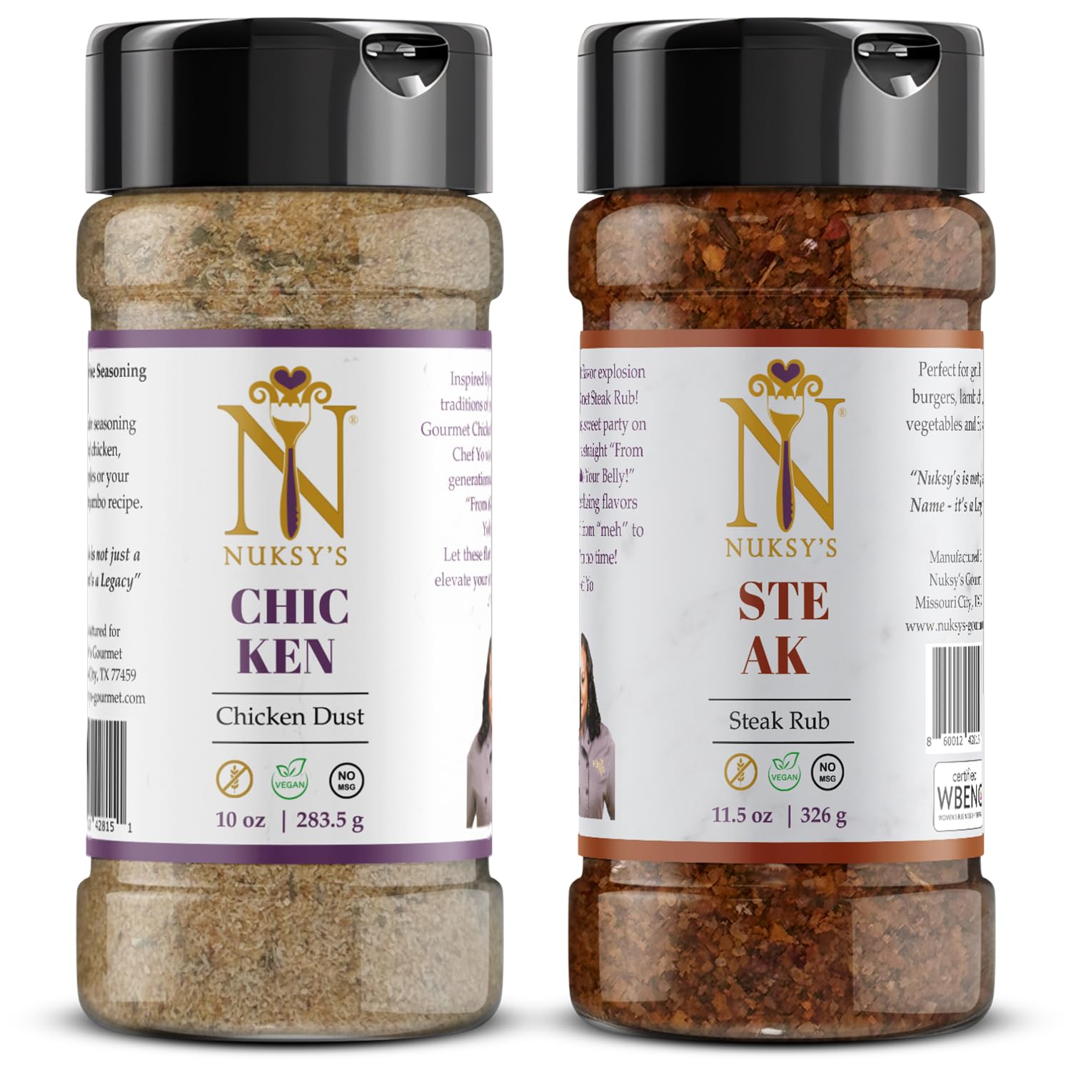 Nuksy’s Gourmet Chicken Dust 10oz and Steak Rub 11.5oz 2-PK Bundle, Extra Large | Creole Cuisine, All-Purpose | BBQ Rub & Grilling | Low Sodium, Gluten FREE, Vegan Friendly, NO MSG