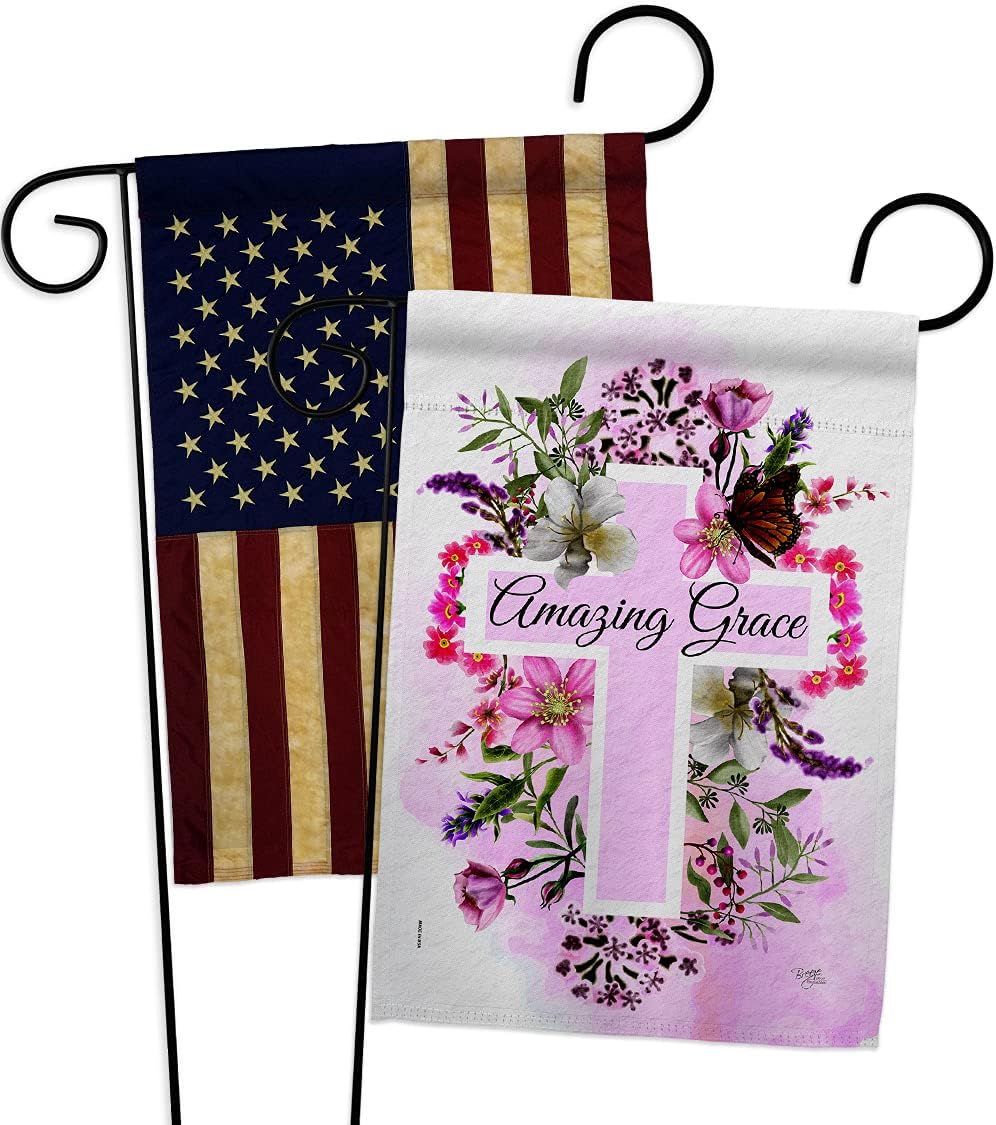 Floral Amazing Grace Garden Flags Pack Religious Bible Verses Bless Faith Thank Hope Pray Christian Religion USA Vintage Applique Small Gift Yard House Banner Double-Sided Made In 13 X 18.5