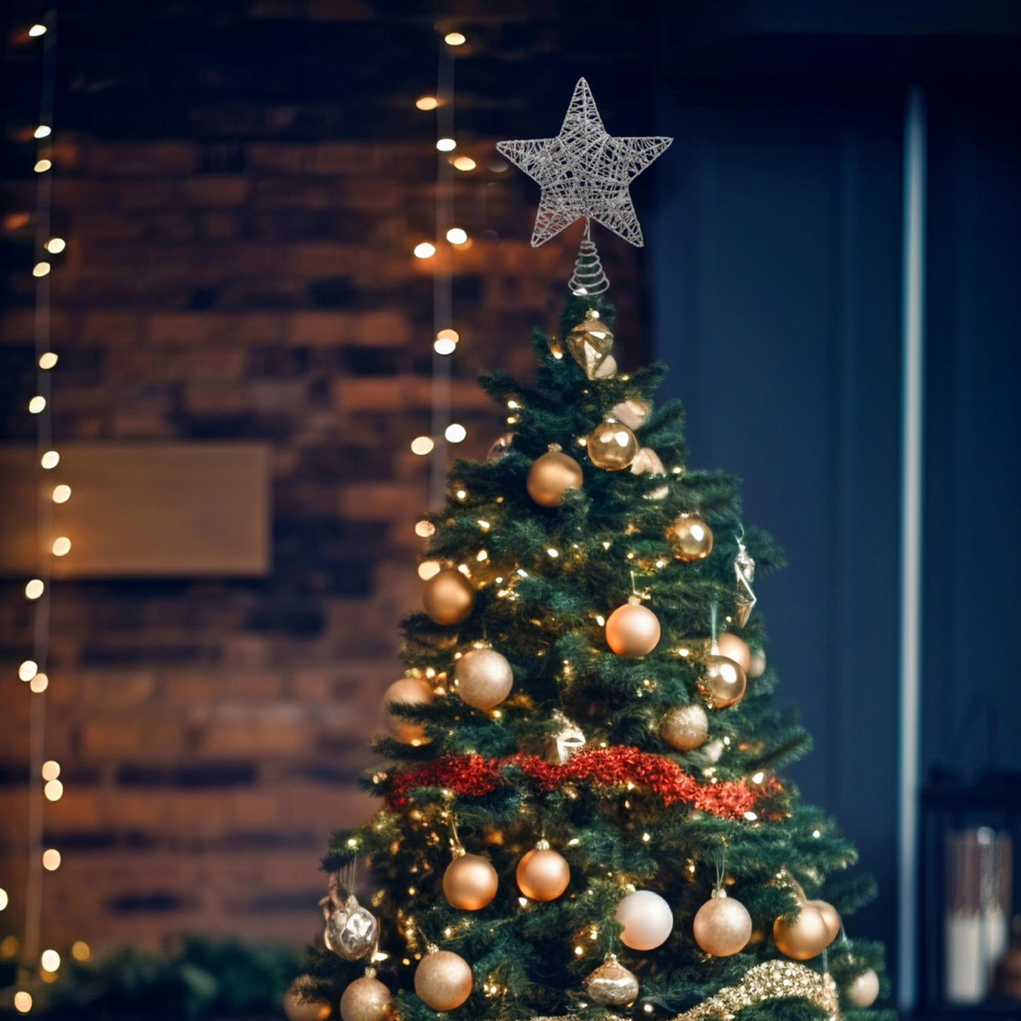 Silver Star Christmas Tree Topper Christmas Tree Glitter Star for Decorations Xmas Tree Decs, 25cm - Image 4