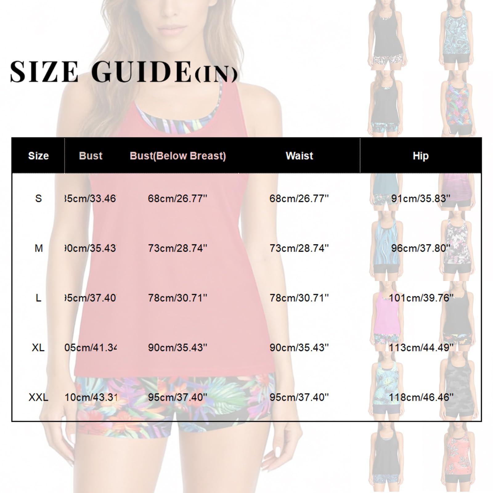 Maillot de Bain Femme 3 Pièces Tankini Haut + Soutien-Gorge + Short Imprimé été Swimsuit pour la Plage et la Piscine