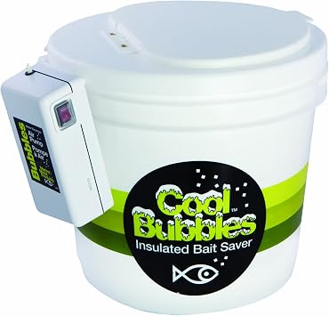 دلو الطعم المباشر من المعدن البحري CB-3 Cool Bubbles مع مضخة تهوية الفقاعات 3.5 جالون، أبيض