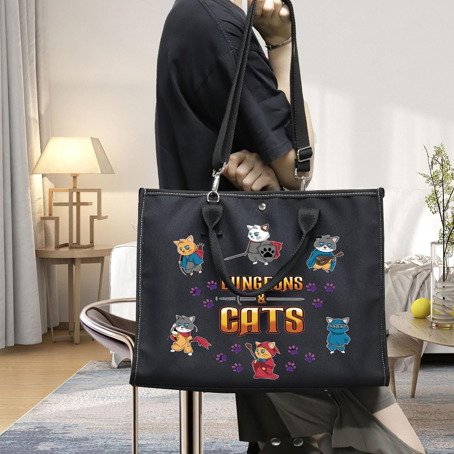 BWWKTOP Cats Cosmetic Makeup Bag Legends of Fantasy Gifts Dragon Master Zipper Pouch Bag Questers & Creatures Gamer Gifts (Dungeo & Cat BG)
