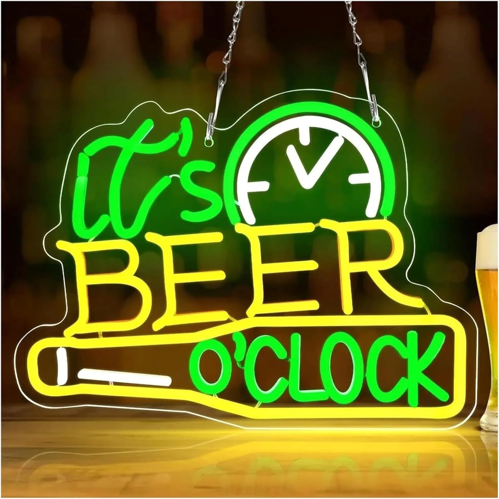 Wexxaii neon Light Sign Neon Sign Its Beer O'Clock Lighting for Store Decoration, Commercial Signs 28.5cmx38cm