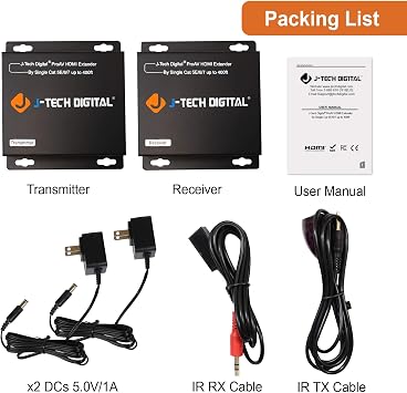 J-Tech Digital HDMI Extender Over Single Cat5e/6/7 Cable Full HD 1080p with TCP/IP, IR Up To 400ft [JTD-EX-120M] black