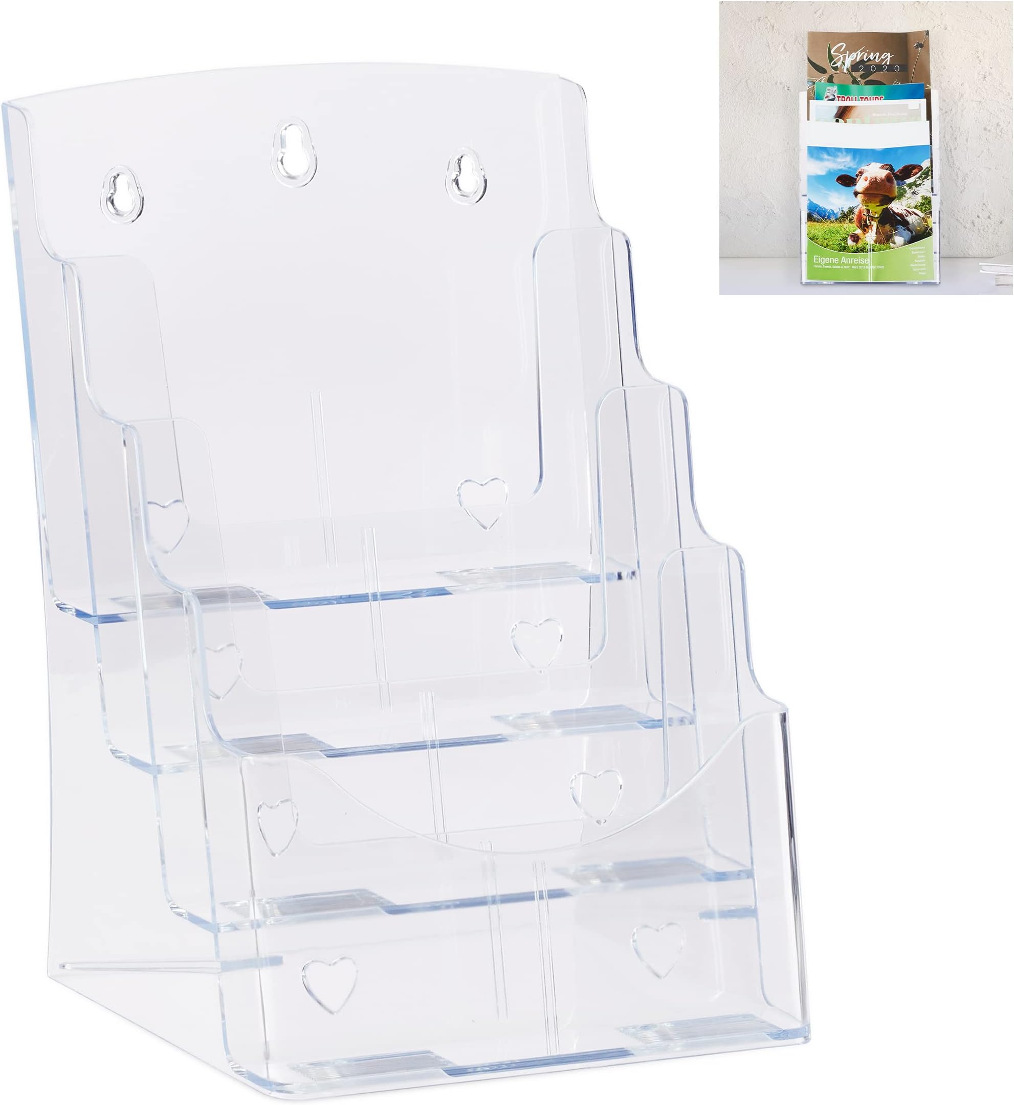 Porta Brochure Da Tavolo Trasparente - Supporto Per Volantini A5 Orizzontale - Design Stabile E Moderno