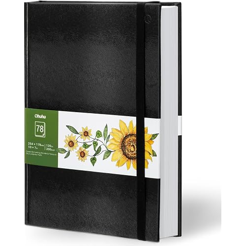 Ohuhu Marker Pads Art Sketchbook, 7"x10" Large Paper Size, 120 LB/200 GSM Drawing Papers, 78 Sheets/156 Pages, Hardcover Sketch Book for Alcohol Markers Christmas Gift